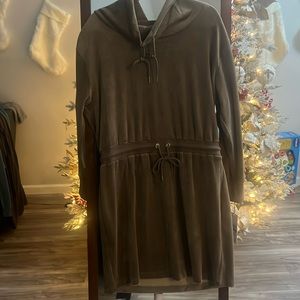 CALVIN KLEIN Stretch Tie Ribbed Drawstring Waist Cowl Neck Sweatshirt Dress